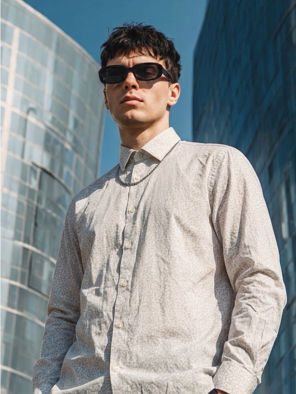 Express Men's Light Gray Micro-Print Button-Down Shirt